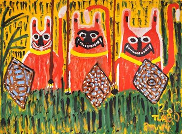 Trevor Turbo Brown, Indigenous artist, kangaroos, aboriginal art, naïve artist