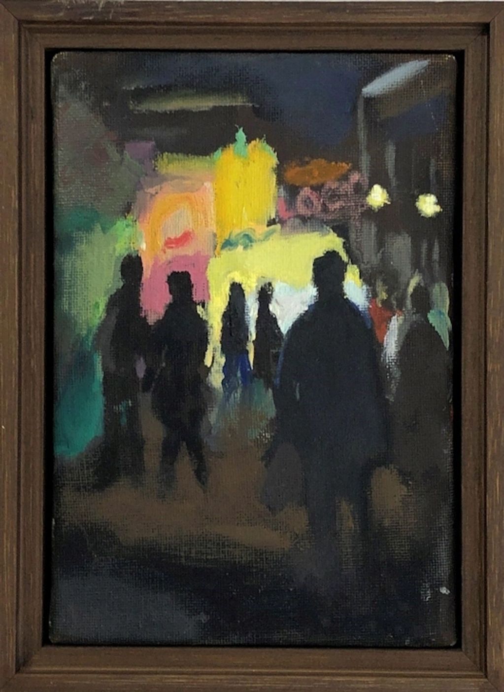 grouping of people painted at night in a city street scene by Wendy Sharpe