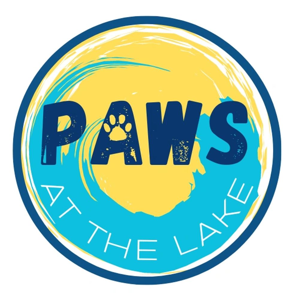 Paws at the Lake logo with wave and dog paw