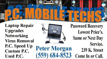 Advertisement for PC mobile tech services including repair and upgrades.