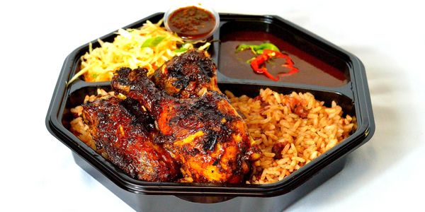 Jerk Chicken with rice and peas.