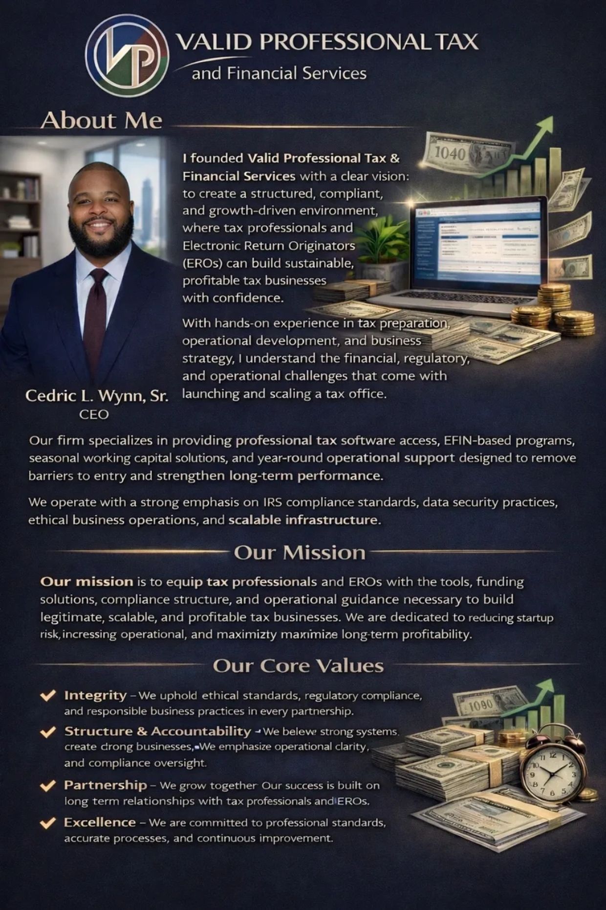 Cedric L. Wynn Sr. leads Valid Professional Tax, specializing in tax software and compliance.