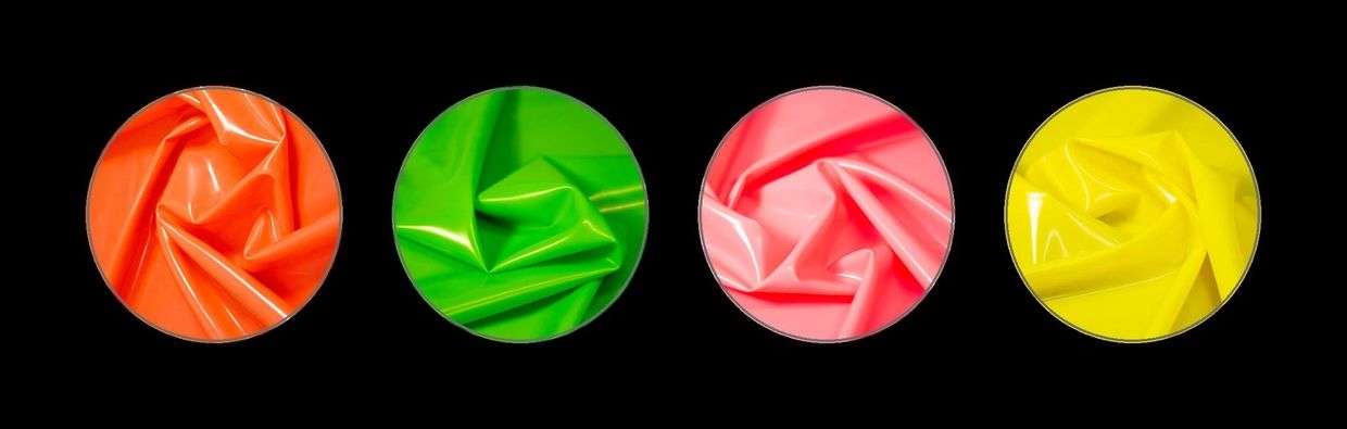 new atomic colours, orange, pink, green and yellow