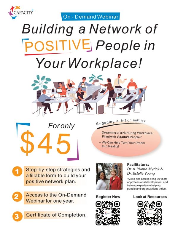 flyer for the webinar training class Building a Network of Positive People in Your Workplace