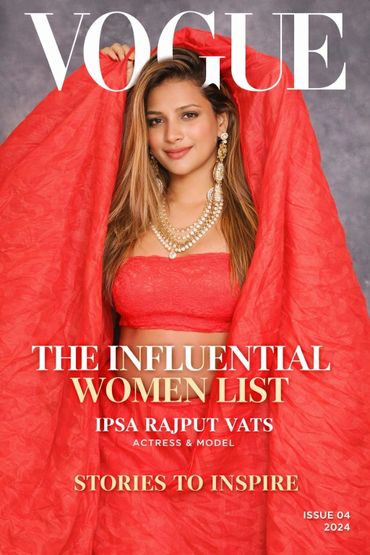 Actress and model Ipsa Rajput Vats graces Vogue cover in striking red attire.