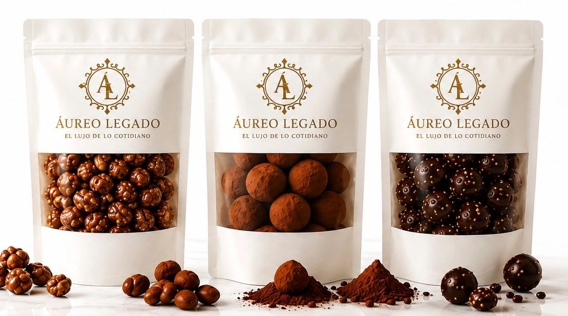 Tres paquetes de chocolates Áureo Legado en diferentes presentaciones.