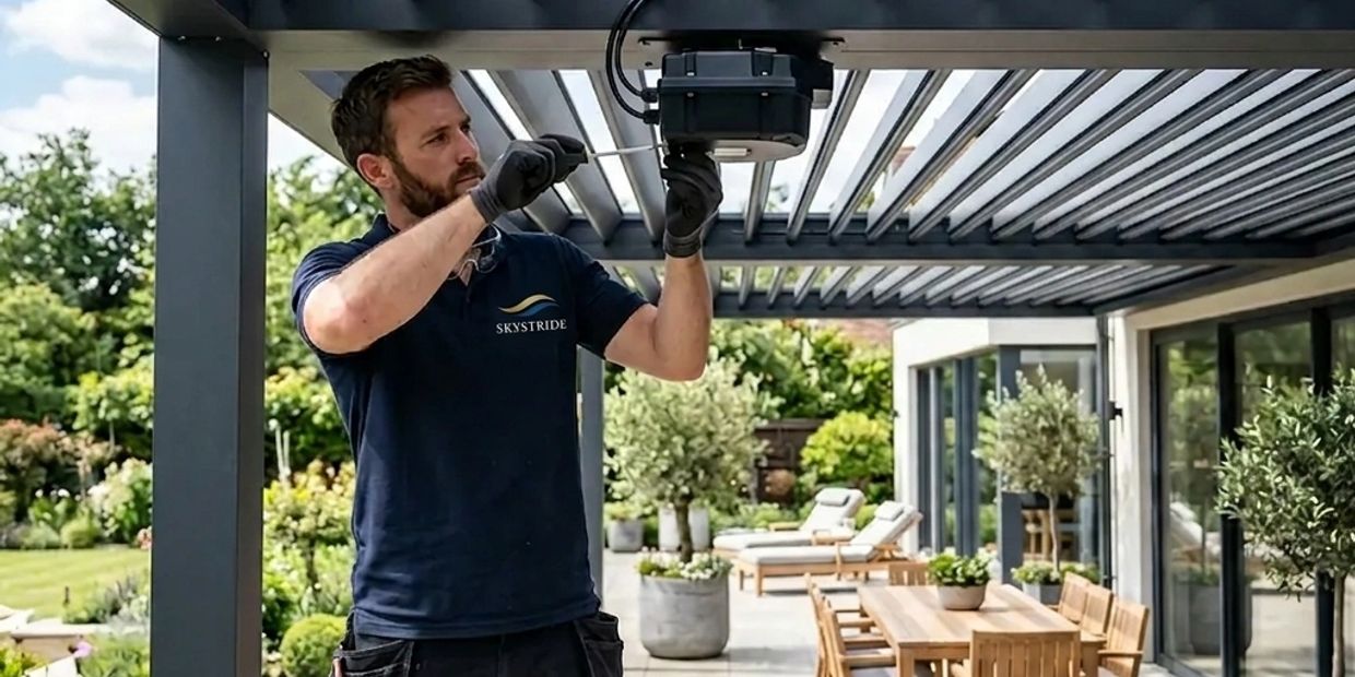 Technician installs a pergola motor.