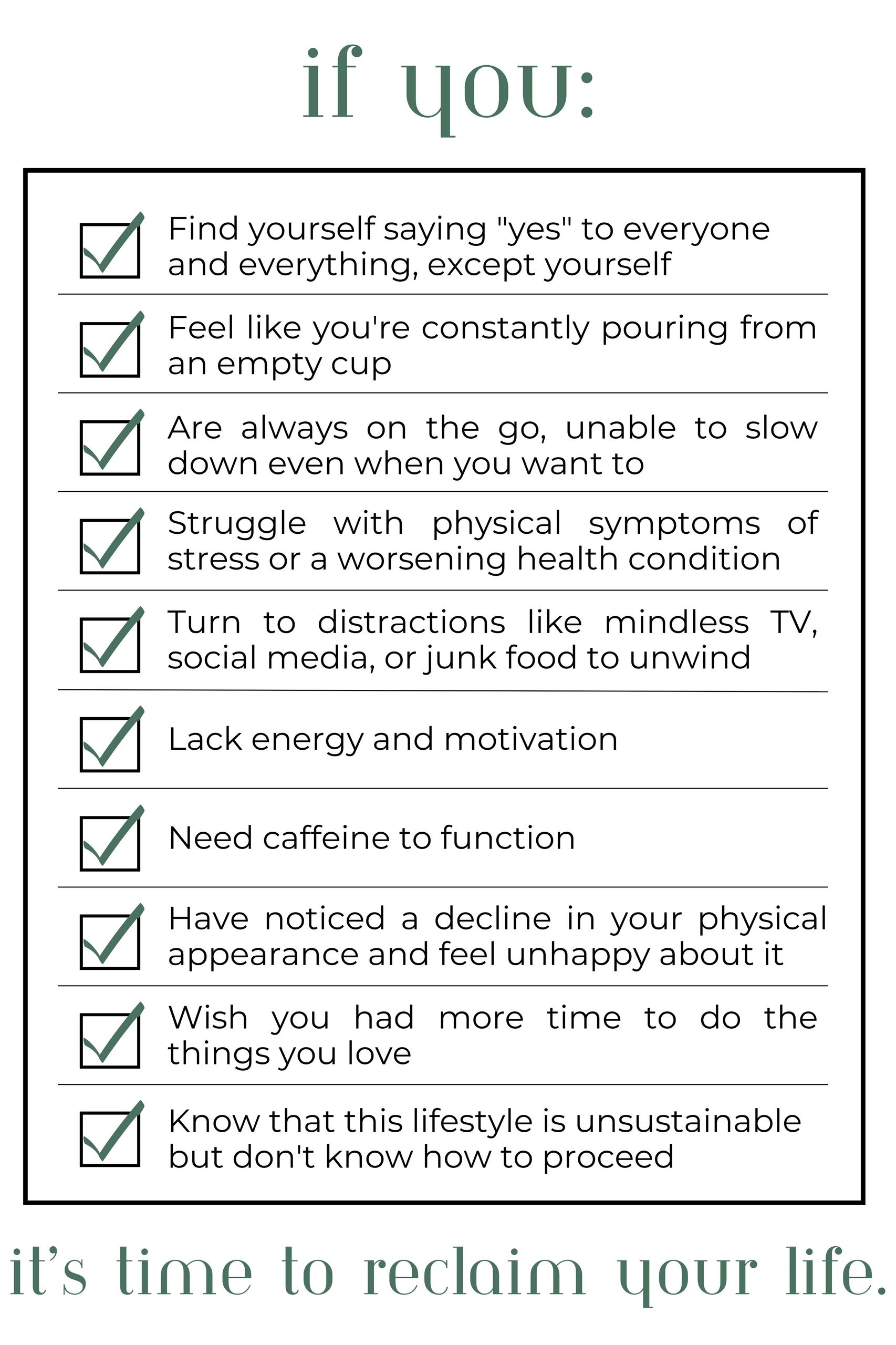 Checklist of reasons to work with a health coach.
