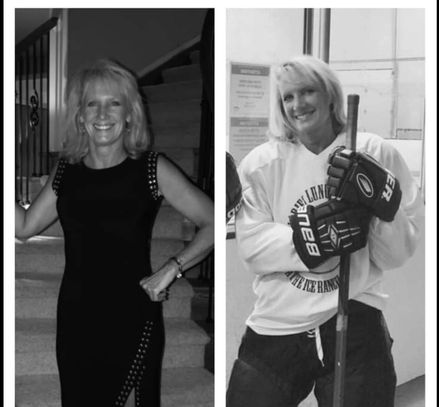 Heather Karas in a nice dress and in hokey gear