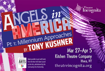 Poster for Angels in America play by Tony Kushner at Kitchen Theatre, Ithaca.