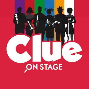 Poster for "Clue On Stage" with colorful silhouettes.