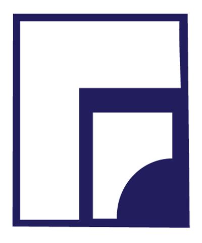 A bold navy geometric design with a curved corner inside a square.