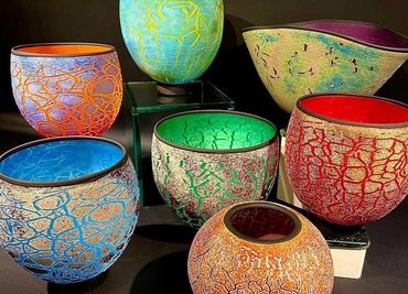 blown glass crackle bowls