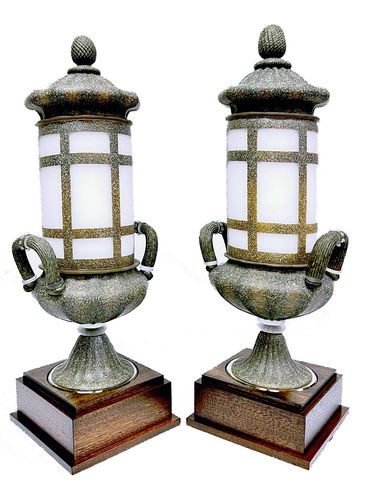 custom blown glass lantern awards on wood bases