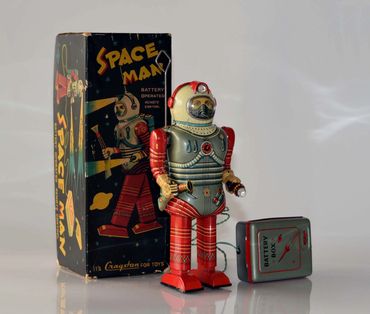vintage space toy prices, space toy appraisals, T.N. Nomura Spaceman made in Japan, Cragstan Robot