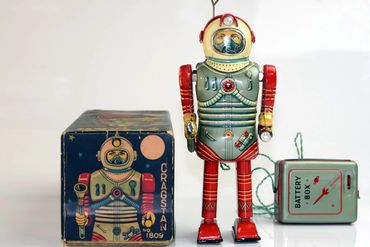 Battery Operated remote control tin toy robot made in Japan by TN Nomura, Normura Spaceman Robot