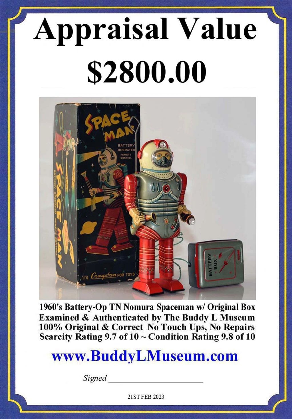 Nomura Spaceman tin toy robot battery operated space toy made in Japan. Cragstan Spaceman Robot