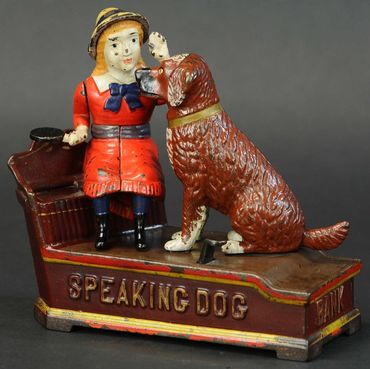 speaking dog mechanical bank, antique toy appraisal, buddy l toys, https://freetoyappraisals.com