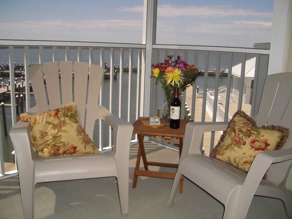 Enjoy your screened porch overlooking the pool and marina