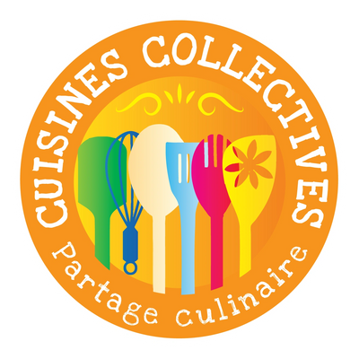 Colorful logo with cooking utensils and French text.