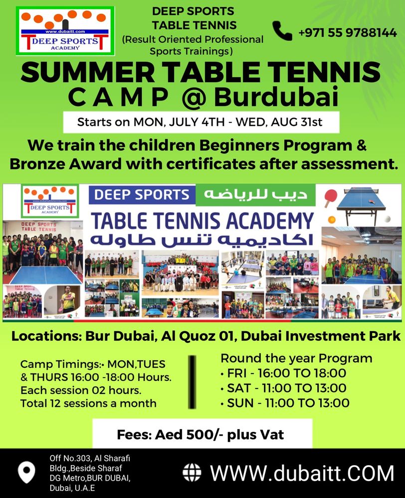TableTennis Summer Camp @ Burdubai for children