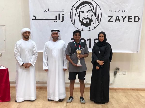 Gururaj of DEEP SPORTS is champion in the Year Zayed 2018 under 19 Boys event held at Shabab Club
