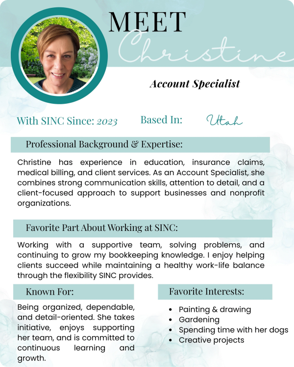 Bio for Christine, one of the Account Specialists at Strength In Numbers Co.