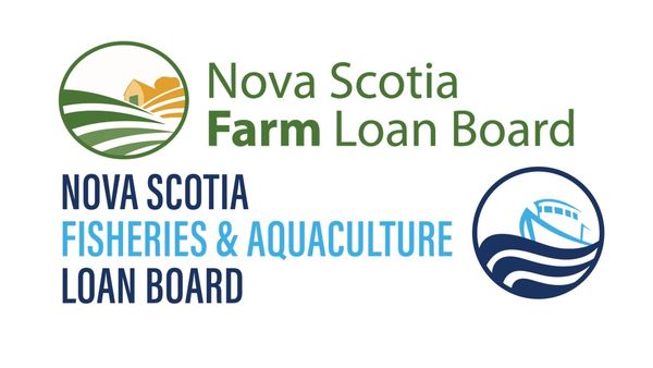 Logos of Nova Scotia Farm Loan Board and Fisheries & Aquaculture Loan Board.