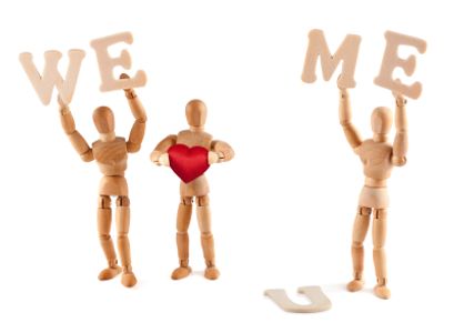 3 wooden men identifying we vs I conflict which is discussed in couples and relationship counseling.