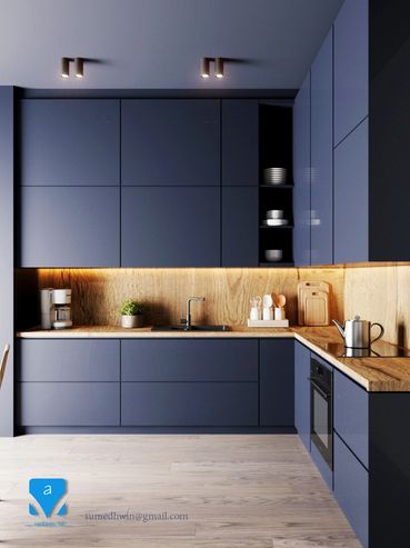 Photorealistic rendering Of a Modern Minimalistic Kitchen