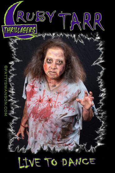 Ruby Tarr in zombie makeup promoting a live dance event.