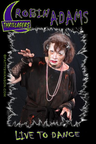 Robin Adams in a spooky dance-themed poster for Thrillagers.