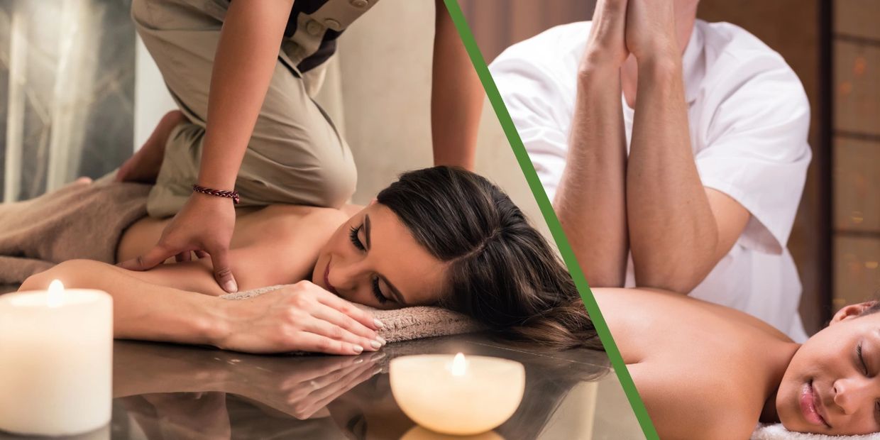 Deep tissue massage male masseuse massaging female woman