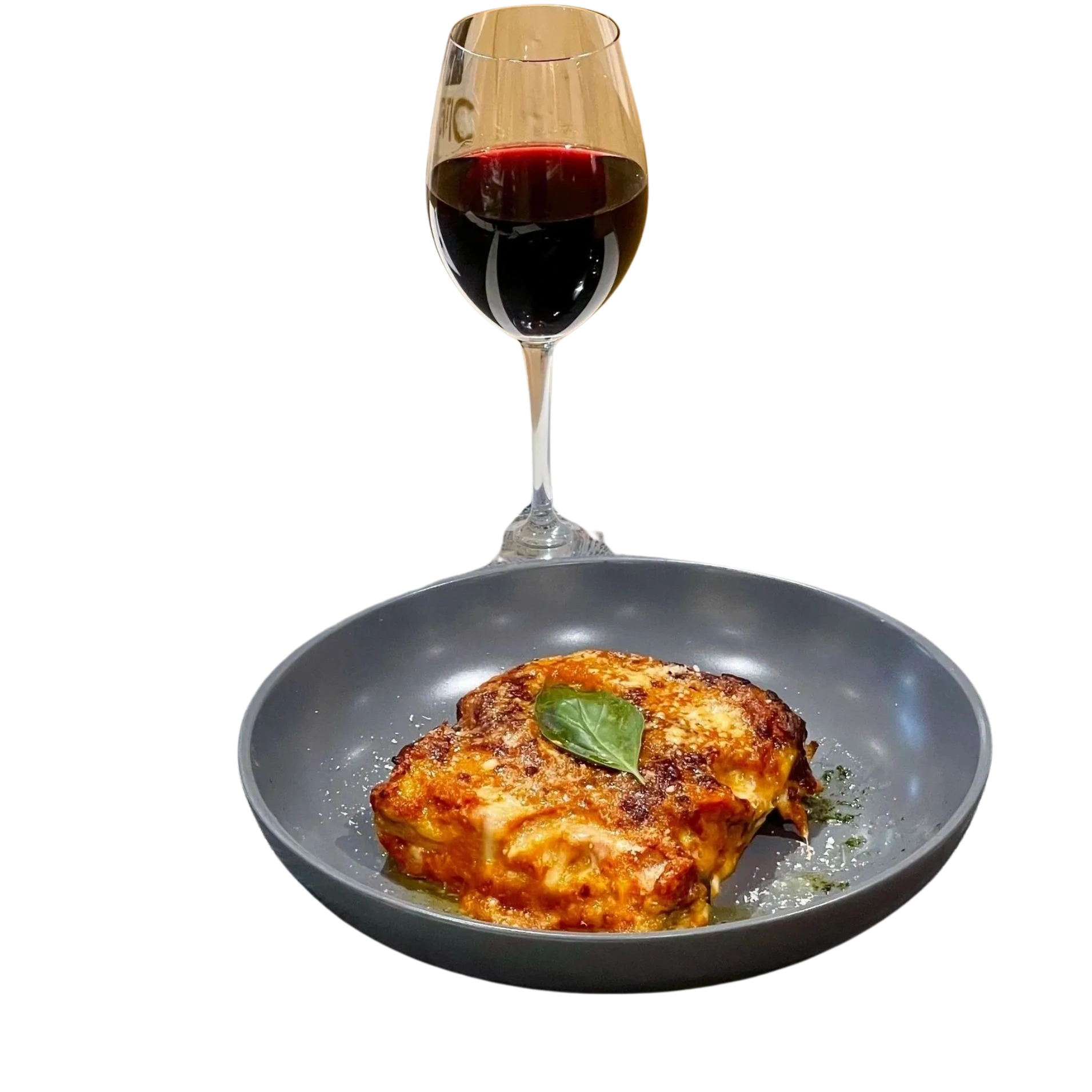 Lasagna and a glass of red wine