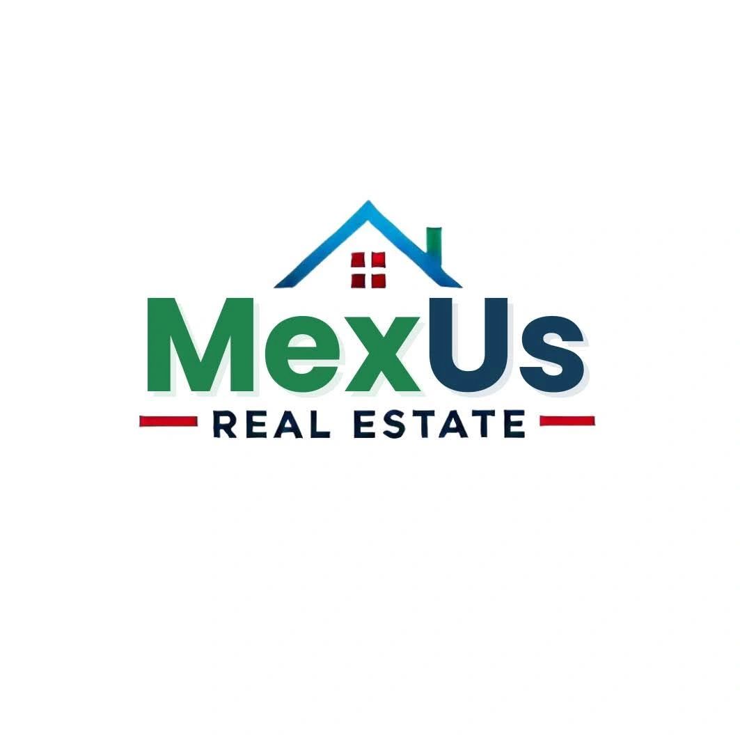 Logo for MexUs Real Estate with a house roof and window design.