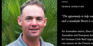 Portrait of a tennis director with a green leafy background.