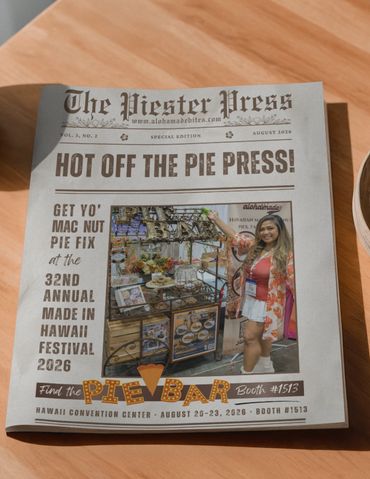 Hot off the Pie Press AlohaMade Bites Mac Nut Pies Made In Hawaii Festival 2026 Pie Bar Booth 1513