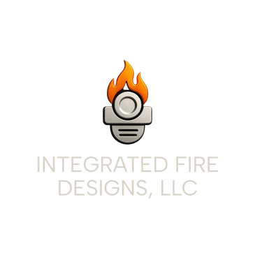 Logo with a flame and a metallic element for Integrated Fire Designs, LLC.