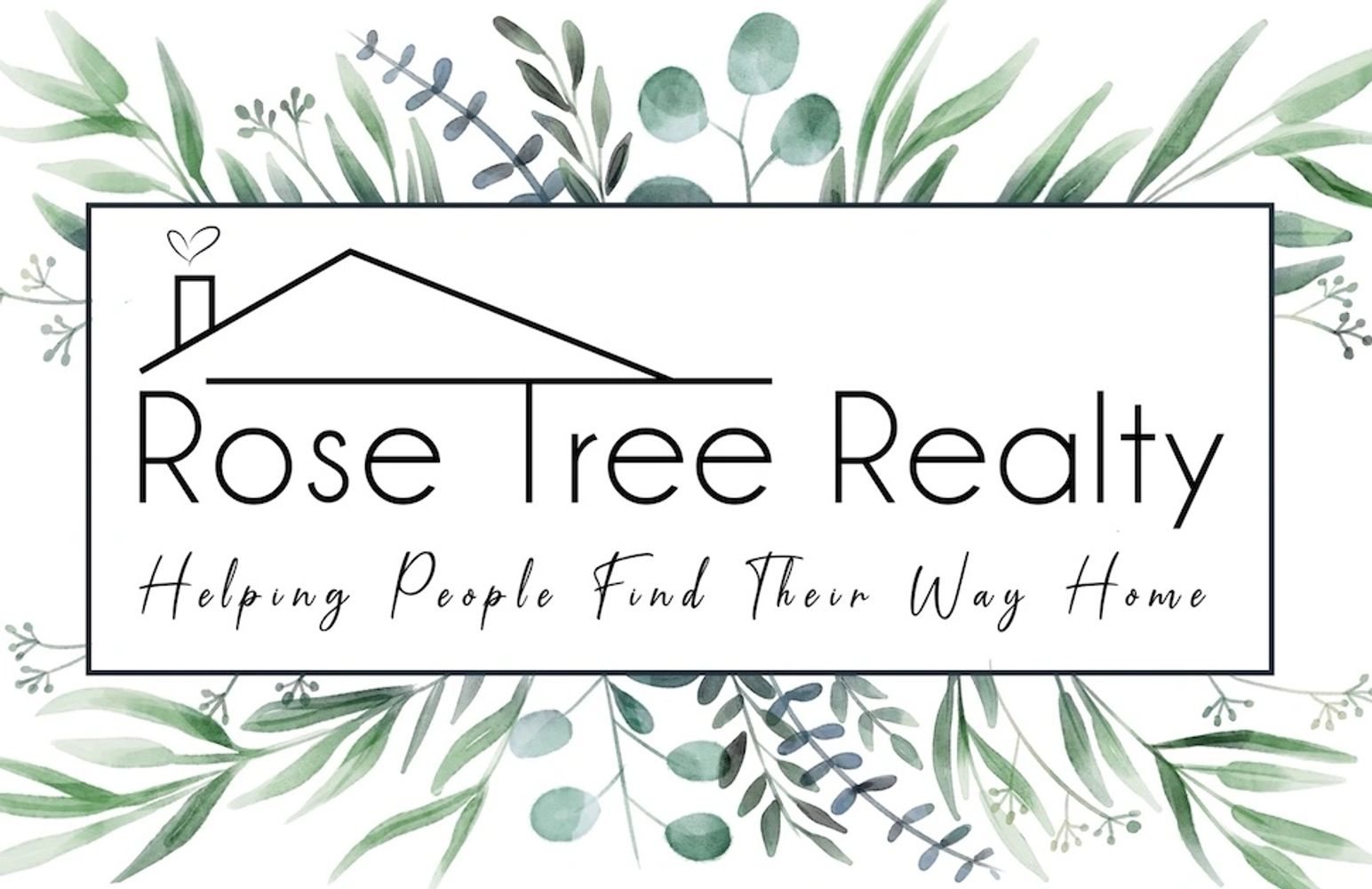 Logo for Rose Tree Realty with a house outline and leafy border.