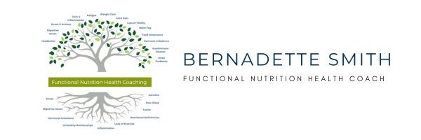 Logo of Bernadette Smith, Functional Nutrition Health Coach, featuring a tree with health-related terms.