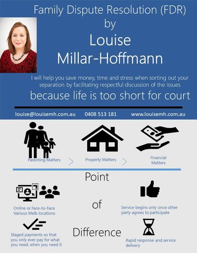 Promotional handout about Family Dispute resolution by Louise Millar-Hoffmann