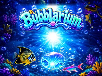 Colorful underwater scene with fish and bubbles.