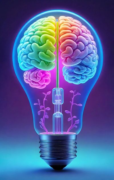 Illustration of a lightbulb with colorful brain inside as the light of awareness.