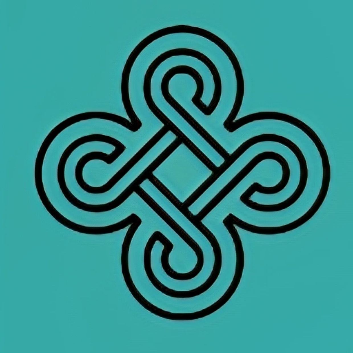 Intricate black Celtic knot design on turquoise background.