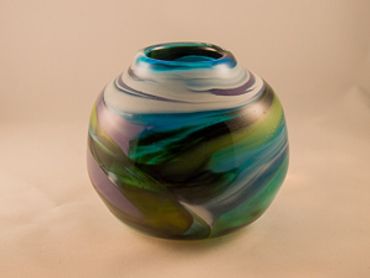 Striking colors in the blown glass squat vase