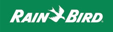 Rain Bird logo with a bird silhouette on a green background.