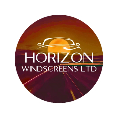 Logo of Horizon Windscreens Ltd with a sunset and car outline.