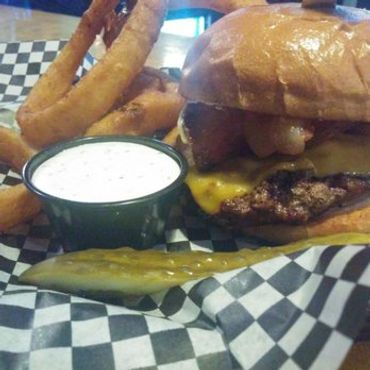Outdoor patio tables at Greeley Avenue Pub Portland Oregon
