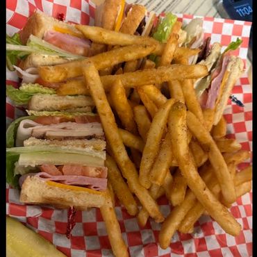 Loaded club sandwich and side salad Greeley Avenue Pub Portland