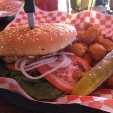 "Burgers and fries at Greeley Avenue Pub Portland"